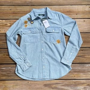 Ralph Lauren Long Sleeve Button Down Jean Top